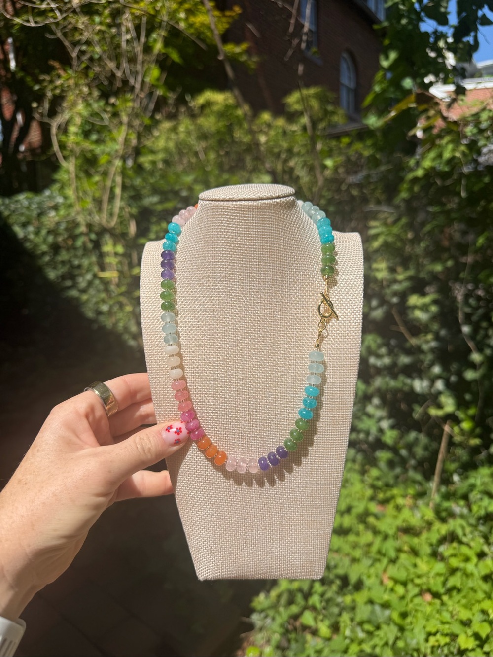 Rainbow gemstone beaded necklace